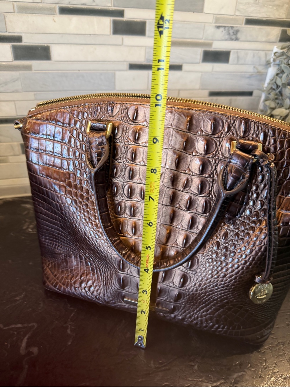 Brahmin Dark Brown Croc-Embossed Leather Satchel - Picture 7 of 8
